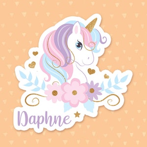 Personalized Unicorn Sticker, Custom Water Bottle Sticker, Kid&#39;s Name Label, Phone Case Sticker, Unicorn Lover Gift, Gift For Daughter