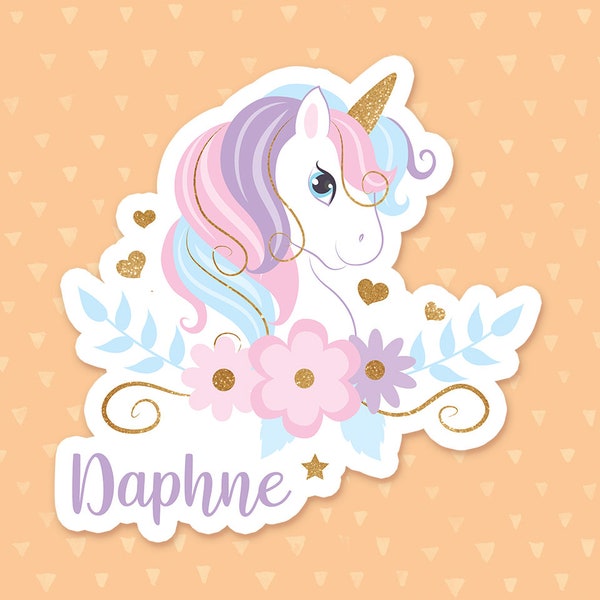 Personalized Unicorn Sticker, Custom Water Bottle Sticker, Kid's Name Label, Phone Case Sticker, Unicorn Lover Gift, Gift For Daughter