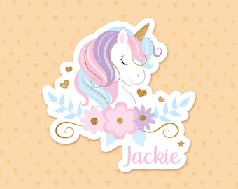 Personalized Unicorn Sticker, Laptop Sticker, Custom Water Bottle Sticker, Phone Case Sticker, Unicorn Lover Gift, Stickers For Kids