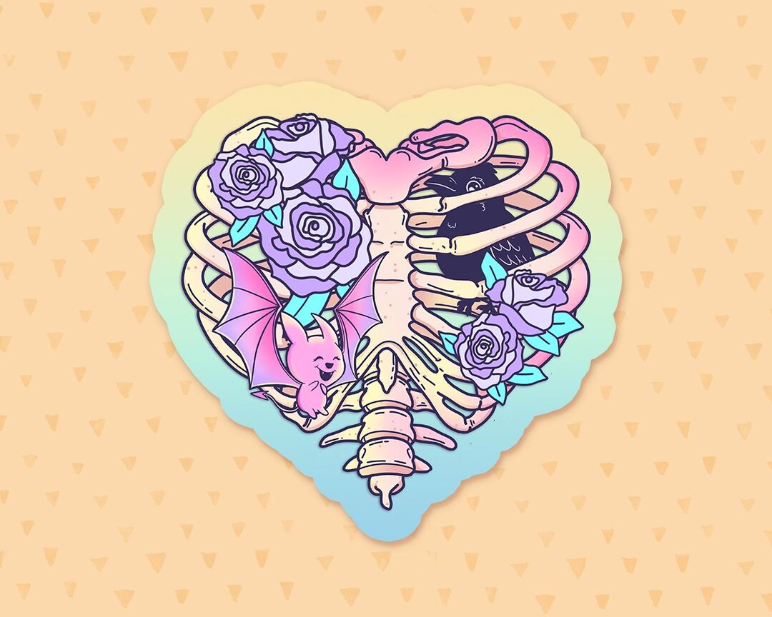 Aesthetic Rib Skeleton Skeleton Rib Cage Sticker, Pastel Goth Sticker, Birthday Party Favor ...