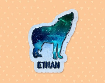 Personalized Wolf Sticker, Galaxy Sticker, Space Tumbler Sticker, Custom Name Sticker, Water Bottle Sticker, Gift For Son, Gift For Husband