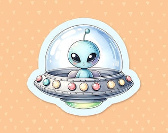 Alien Sticker, Outer Space Sticker, UFO Sticker, Spaceship Sticker, Cute Waterbottle Sticker, Phone Case Sticker, Gift For Space Lovers