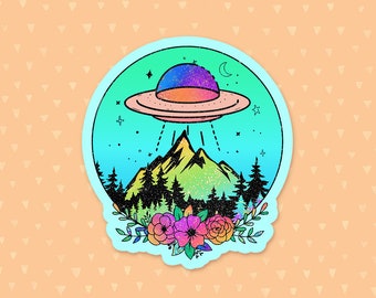 Alien Sticker, UFO Sticker, Space Sticker, Extraterrestrial Sticker, Sci-Fi Sticker, Flying Saucer Sticker, Gift For Alien Lovers