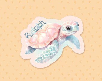 Personalized Turtle Sticker, Turtle Name Sticker, Tortoise Sticker, Birthday Party Favor, Custom Water Bottle Sticker, Gift For Ocean Lovers