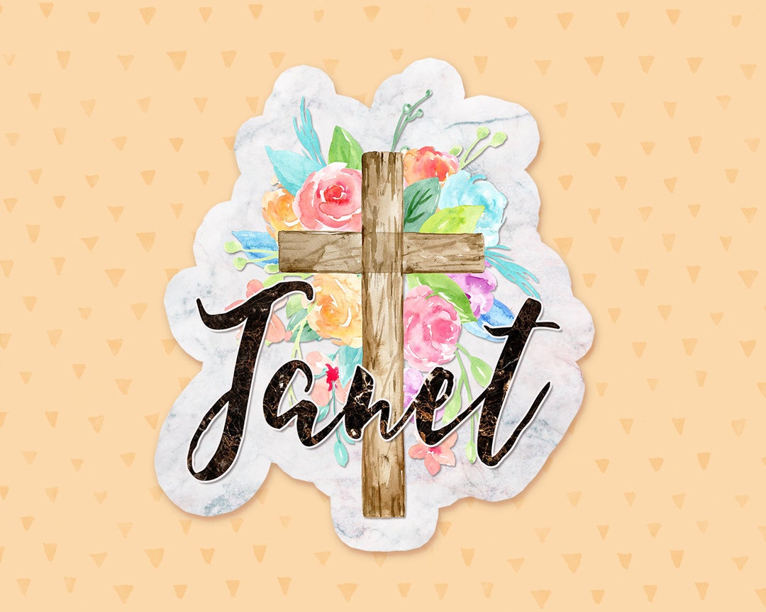 Personalized Floral Cross Sticker, Flower Sticker, Religious Sticker ...