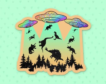 Alien Sticker, UFO Sticker, Dinosaur Sticker, Alien Abduction Sticker, Sci-Fi Sticker, Extraterrestrial Sticker, Gift For Alien Lovers