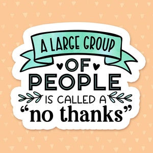 Large Group Of People No Thanks, Anxiety Sticker, Funny Quote Laptop Sticker, Funny Phone Case Sticker, Planner Sticker, Waterbottle Sticker