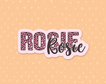 Personalized Pink Leopard Print Sticker, Laptop Sticker, Custom Name Decal, Water Bottle Sticker, Phone Case Sticker, Custom Tumbler Sticker