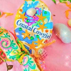 seashell hair brush mini, seaside hair brush, handmade decorated hair brush, hair brush gift, the coastal cowgirl hair brush