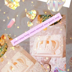 strawberry scented crown soap, vegan shea butter with rose quartz