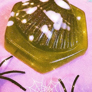 spooky glitter seashell soap, vegan caramel scented halloween treat