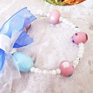 handmade ceramic bead bangle, pink floral tangle bracelet