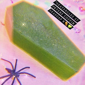 glittery coffin soap, vegan caramel scented halloween treat