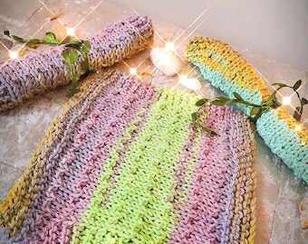 handmade knitted cotton flannel face cloth, reusable makeup remover, mermaid treasure flannel