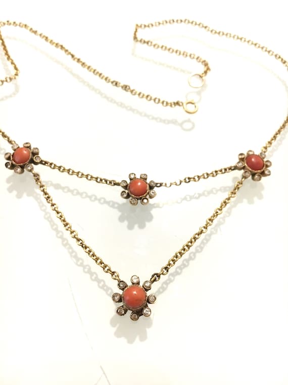 Fabulous coral diamond bib necklace