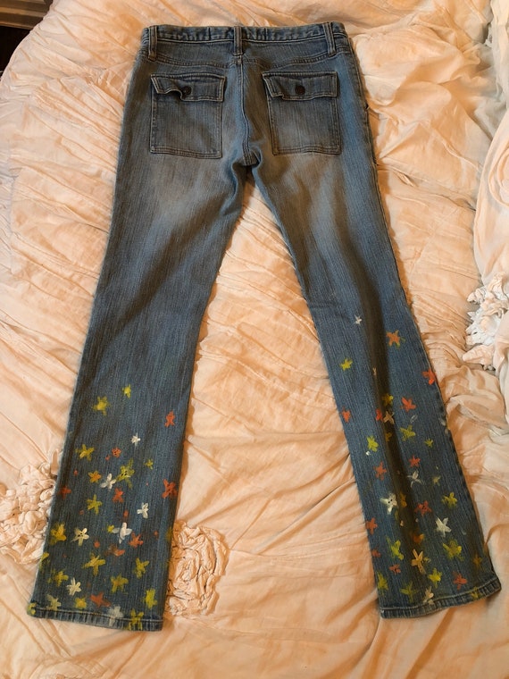 Hand painted flower bottom jeans size 1 | Etsy