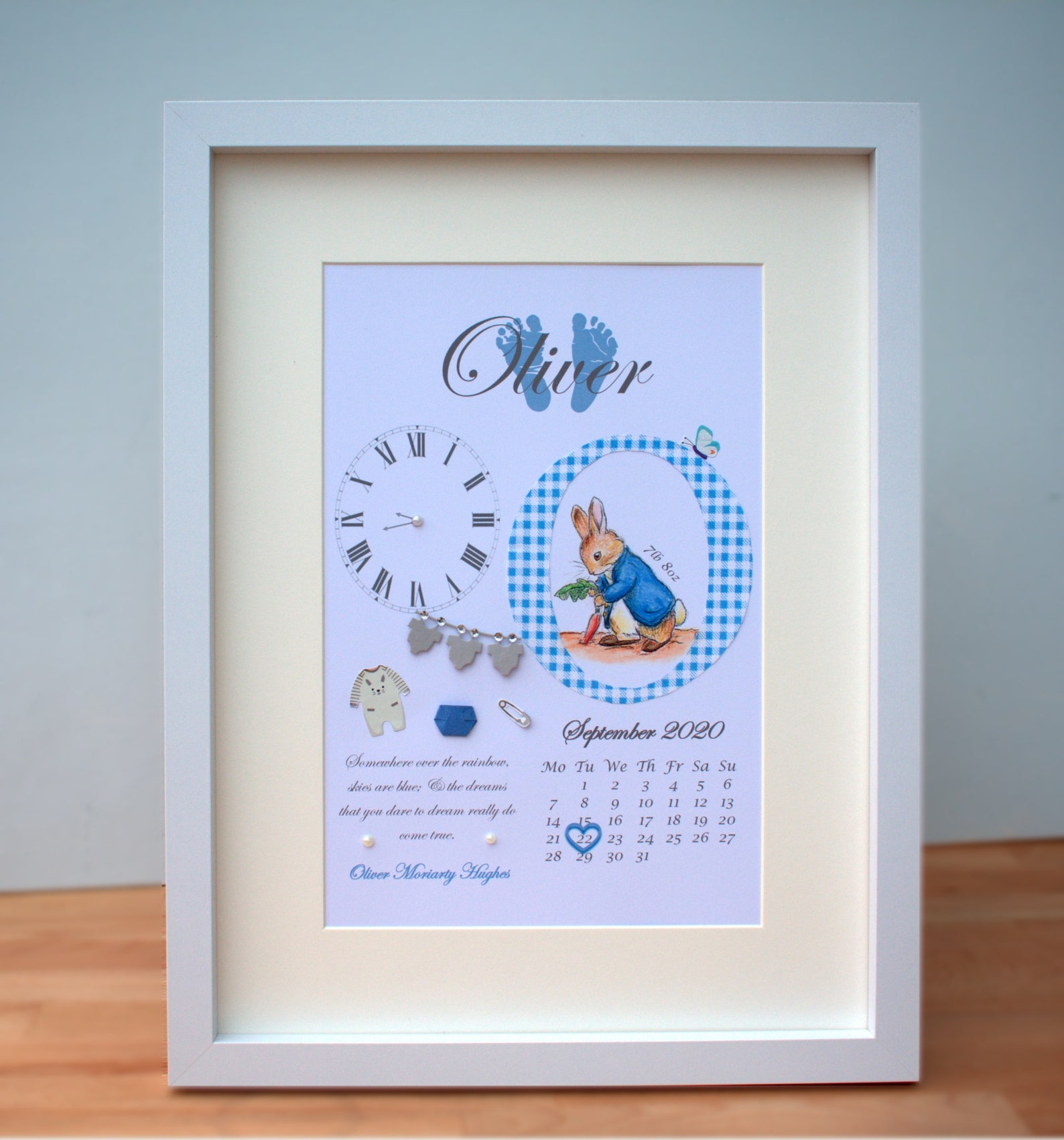 New Baby Gift Frame Personalised Name Date of birth Time Etsy
