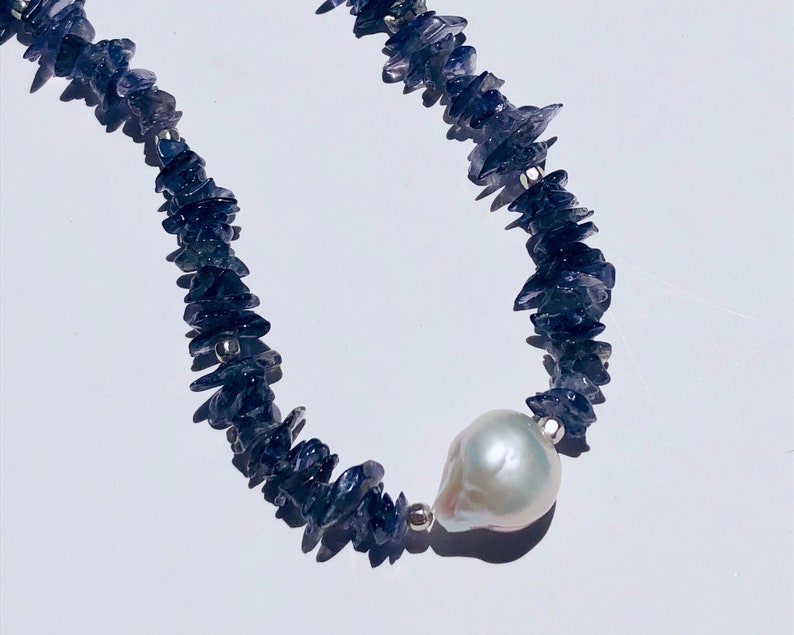 Aventurine Stone and Large Baroque Peal Necklace with Sterling Silver Square Beads Amazonite Labradorite Gift Pearl Necklace Iodite