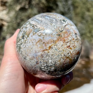 XL Ocean Orbicular Jasper Sphere! For Joy and Positivity! Stand included