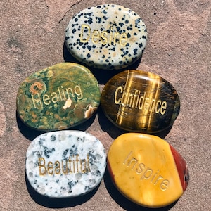 Large Gemstone Positive Word and Zodiac Stones! Palm and Worry Stones to Manifest What You Need More Of! Choose Your Own Gemstone/Word Combo