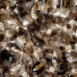 Set of 5 Natural Smoky Quartz Clusters: Grade A Crystals for Protection Grid