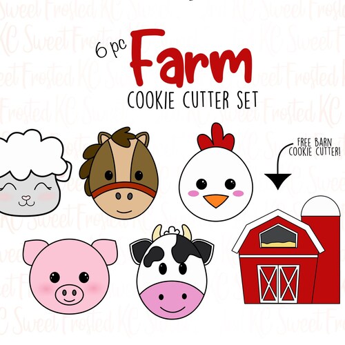 Farm Animal Faces 2 Cookie Cutter Set Etsy