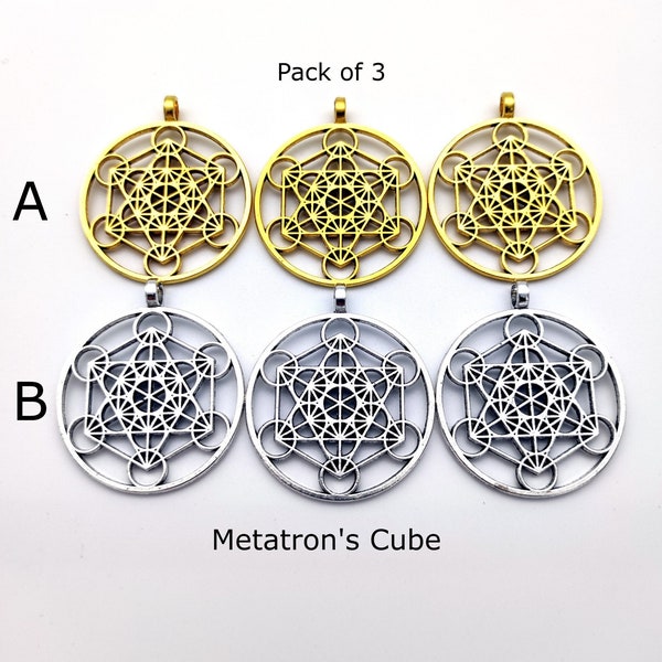 Metatron's Cube metal charm Sacred Geometry mandala orgone supplies jewelry arts & crafts making (Pack of 3)