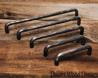 Hand forged hammered cabinet pulls. Farmhouse, Studio, Modern, and Rustic