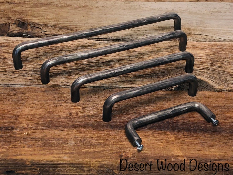 Hand forged hammered cabinet pulls. Farmhouse, Studio, Modern, and Rustic image 2