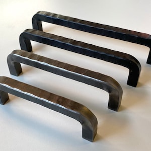 Hand forged hammered cabinet pulls. Farmhouse, industrial, modern, studio, and rustic pulls