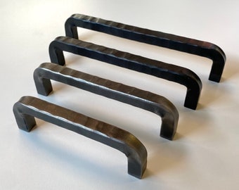 Hand forged hammered cabinet pulls. Farmhouse, industrial, modern, studio, and rustic pulls