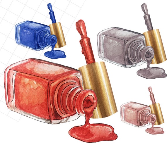 Nail Polish Clip Art Watercolor Nailpolish Clipart Cosmetics Etsy