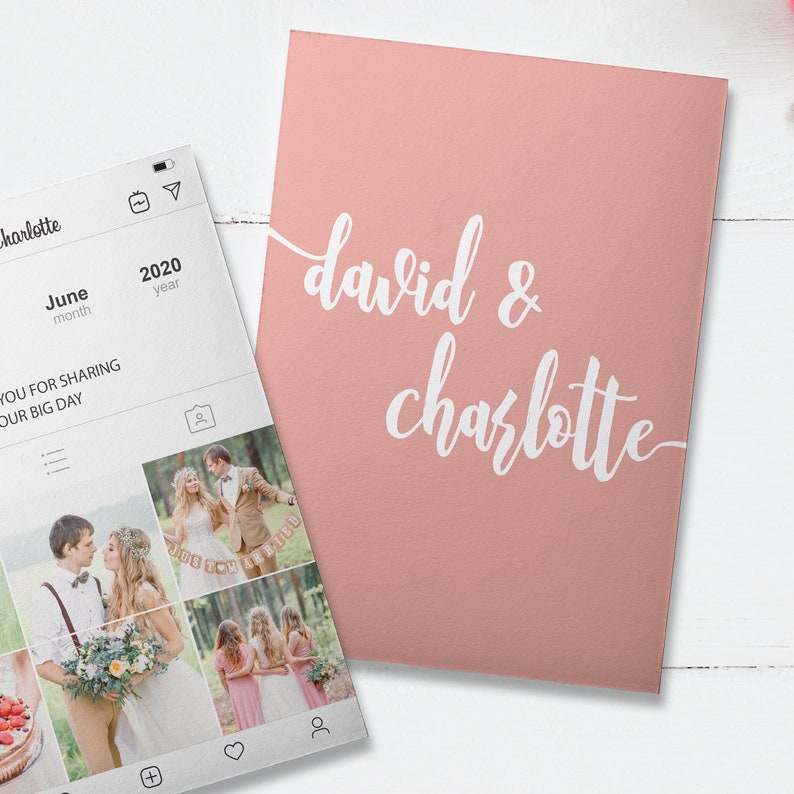 Pink Personalized Instagram Thank You Cards Custom Insta Story Board Cards Social Media Wedding Cards PRINTED
