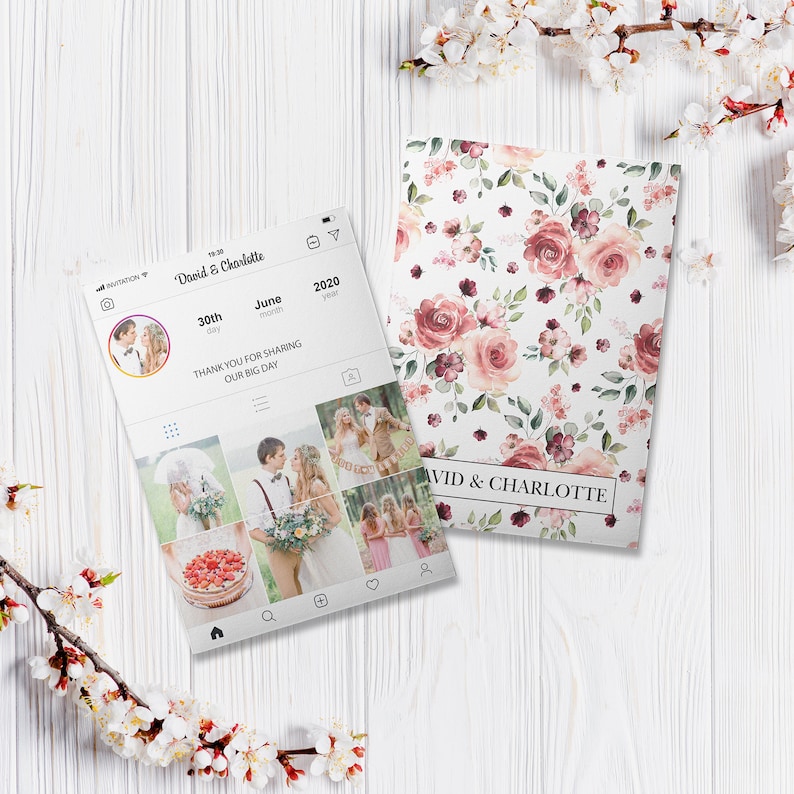 Pink Personalized Instagram Thank You Cards Custom Insta Story Board Cards Social Media Wedding Cards PRINTED