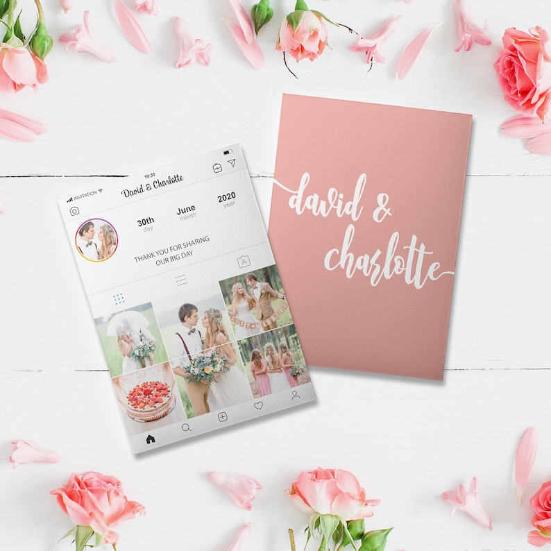 Pink Personalized Instagram Thank You Cards Custom Insta Story Board Cards Social Media Wedding Cards PRINTED