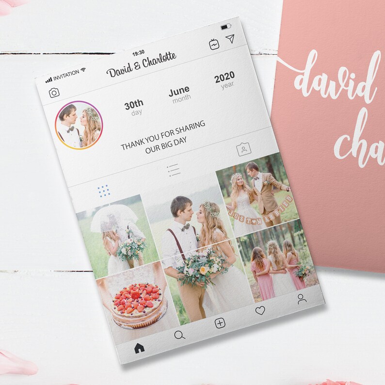 Pink Personalized Instagram Thank You Cards Custom Insta Story Board Cards Social Media Wedding Cards PRINTED