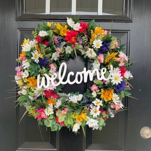 Spring Wreath for Front Door, Spring Wreath, Welcome Wreath, Wildflower Wreath, Everyday Wreath, Housewarming Gift, Gift for Her, Mom Gift
