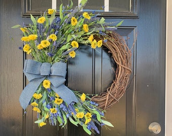 Spring Wreath for Front Door, Spring Wreath, Country Wreath, Wildflower Wreath, Everyday Wreath, Year Round Wreath, Housewarming Gift,