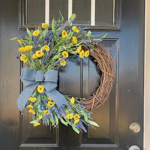 Spring Wreath for Front Door, Spring Wreath, Country Wreath, Wildflower Wreath, Everyday Wreath, Year Round Wreath, Housewarming Gift,