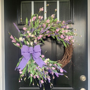 Spring Wreath for Front Door, Lavender Wreath, Spring Wreath, Everyday Wreath, Year Round Wreath, All Season Wreath, Housewarming Gift,
