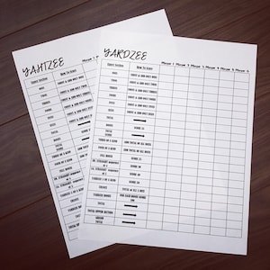 Yardzee Score Card PDF