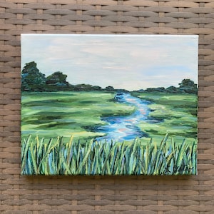 8 x 10 Original Blue and Green Marsh Painting