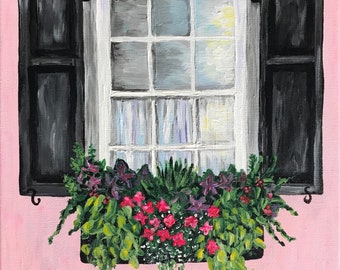 Charleston Window Box Original Painting - Pink