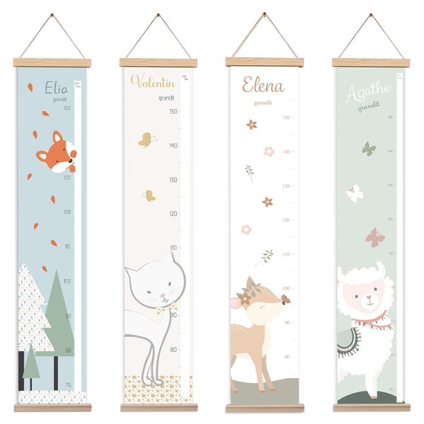 Fabric height chart personalized with baby's first name - fox, deer, alpaca or cat