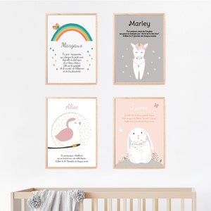 Poster origin of first name - rainbow, unicorn, rabbit or bird