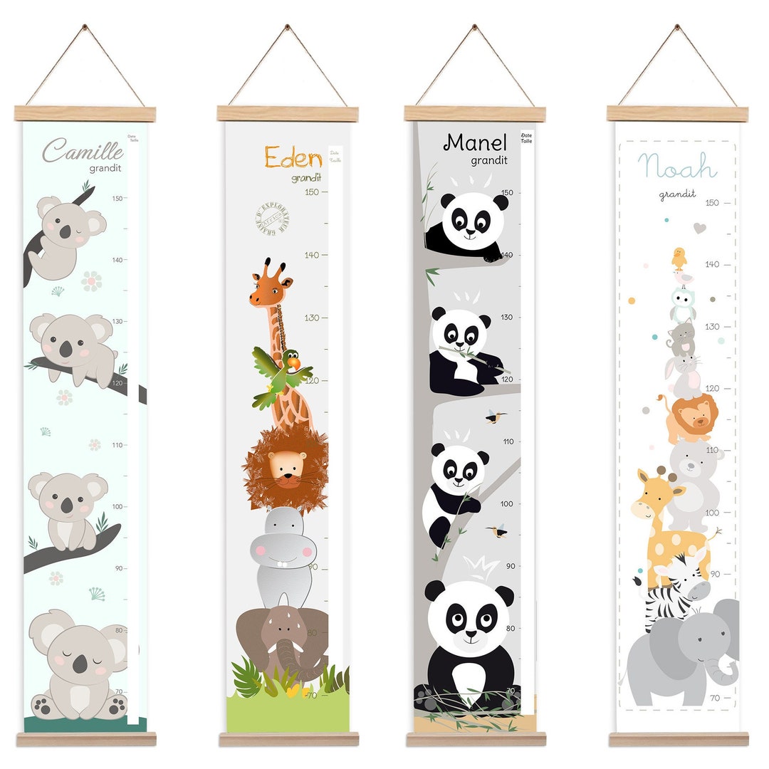 Fabric Height Chart With Animal Decorations Personalized With the Baby
