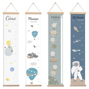 Messlatte für Kinder aus Stoff mit Weltraumthema, personalisiert mit dem Vornamen des Babys