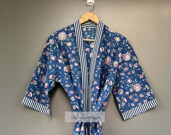 Kimono-Roben aus 100% Baumwolle, Kimono aus reiner Baumwolle, Kimono Kaftan, Kimono mit Blockprint-Baumwolle, Orientalische Robe, Festival-Kleidung Damenkleider