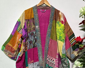 Indian Silk Kimono, Long Silk Kimono Shower Robe, Japanese Style Kimono, Kimono Robe, Vintage Silk Kimono,Silk Robe, Dressing Gown