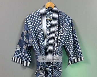 Peignoir kimono en coton, Peignoir de demoiselle d'honneur à carreaux, Vêtements de nuit d'été, Taille unique